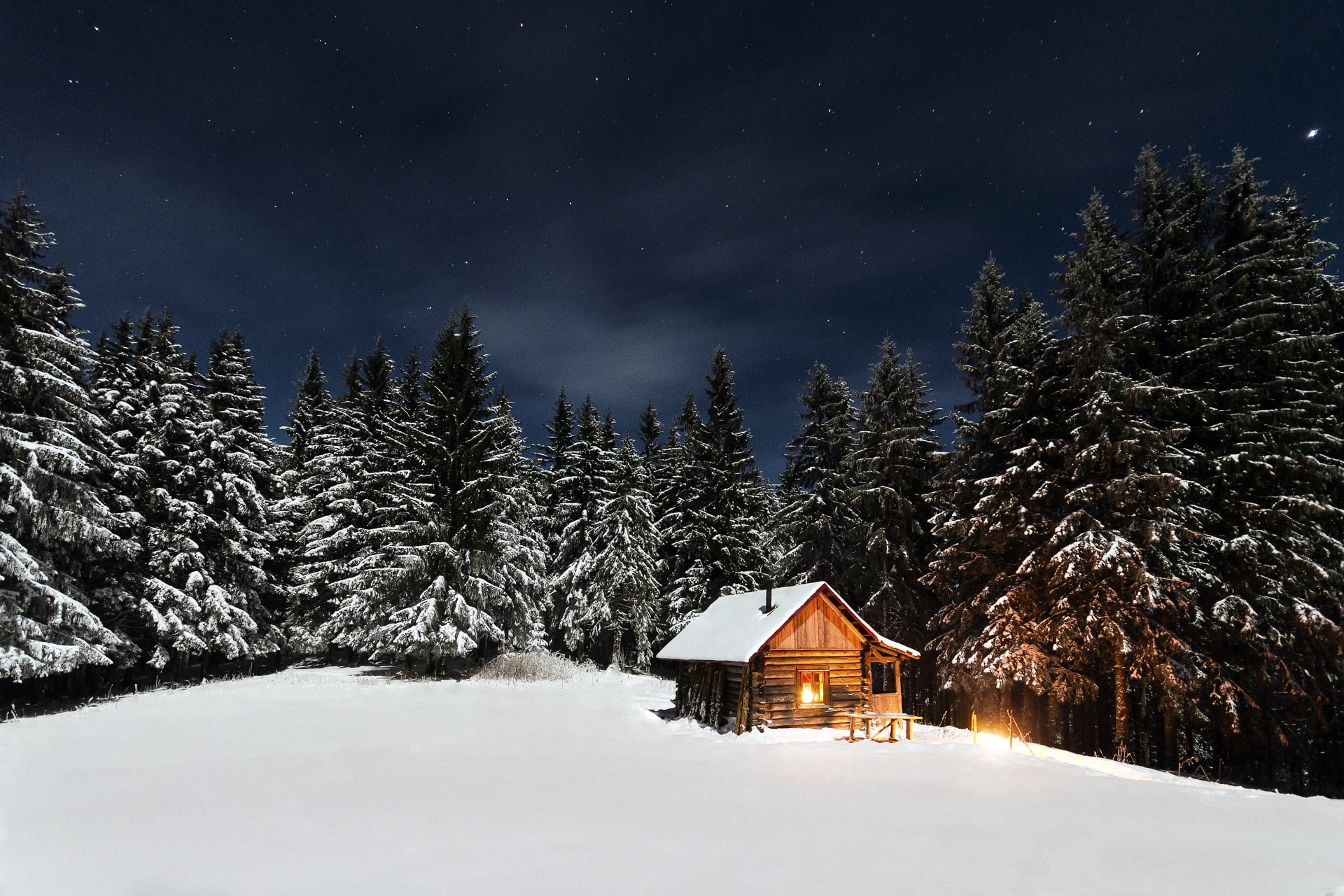 Tiny Log Cabin In Snow Covred Woods Qiviut Co